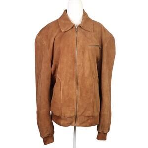 Vintage New Leather World cognac brown suede leather aviator jacket L